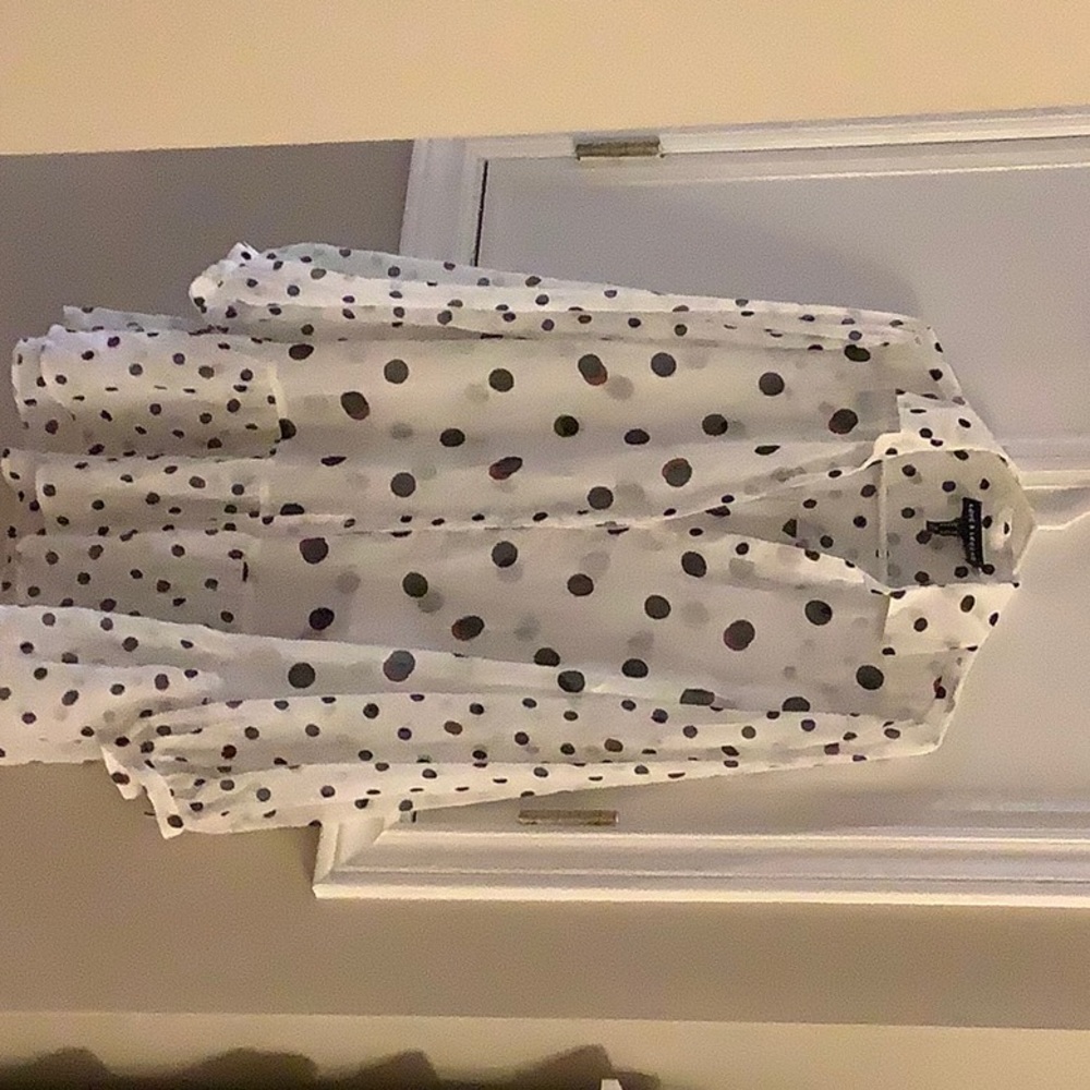 AdditionElle  white with black polka dots see through blouse .